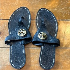 Tory Burch Black Sandals with Gold Emblem